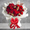Surprise them with a beautiful bunch of perfectly red roses, accented with