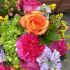  Pink Roses, Peach roses, carnations, saladego, green Hydrangeas