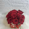 12 fresh red roses and Ferrero chocolates, in a wooden box, to