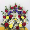 Red Roses, Iris and Lilly Basket
