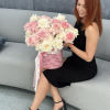 Box of white and pink French roses 
+ 13 pink foil heart