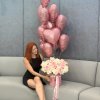 Box of white and pink French roses 
+ 13 pink foil heart