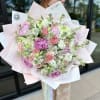 Bouquet of peonies, lisianthus, carnations, alstroemerias and stocks. 