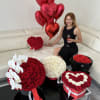 Room red and white flower arrangement, bouquets and balloons for Valentines Day!