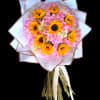 Surprise them with a beautiful bouquet of pink roses and yellow sunflowers