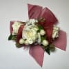 This White Rose Corsage Includes an Adult Size Elastic Wristband, Cranberry Chiffon