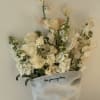 Our custom linen wrap around a seasonal bouquet. 

Embroidered with, &ldquo;For you