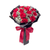 12 long stem red roses with baby breaths and greens 
black wrapping