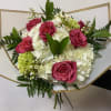 Our Mixed Flower Bouquet Includes White Hydrangeas, Roses, Mini Green Hydrangeas, Filler