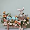 Roses, Ranunculuses , Safaris, Delphiniums , Hydrangeas and a beautiful stuffed bunny