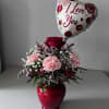 Pink Carnations and Red Rose Balloon Vase