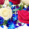 This stunning floral arrangement blends the timeless elegance of white and red