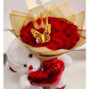 Deluxed bouquet with teddy bear and crown