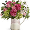 Beautiful Pitcher  with Pink roses, Green Carnations,Pink Alstroemeria