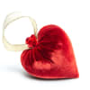 Silk velvet heart with a decorative satin ribbon loop. Each silk velvet