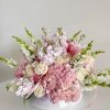 The &quot;Blushing Hydrangeas &amp; Roses Vase&quot; arrangement is a stunning ensemble of