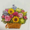 Mix bouquet in basket rose pink gerbera  carnations cushion button green
