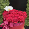 Red rose in the headbox about 12 to 14 roses inside the
