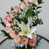 Beautiful staircase of roses with a unique color accompanied by lilies and