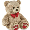 Designed with velvety brown fur and a red bowtie around its neck
Perfect