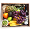 Luxury fruit and wine basket with succulent planted in hand painted pot.
Crate