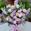 Tall soft colors lavender, peach, pinks one sided vase. With a beautiful