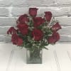 These are 12 of our long-stemmed premium red roses....just cut shorter and