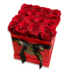 16 Red Roses with diamond pins arranged in our signature hat flower