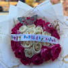 Gift a Birthday Bouquet in Pink and White Roses with colorful Happy