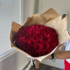 Red Roses Bouquet Wrapped in Brown Floral Paper.