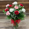 Beautiful 12 stems of carnations with babies breath in a clear vase