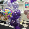 1- Happy Birthday Mylar 
3- 12in Clear Polka Dot Balloons
3- 12in Clear