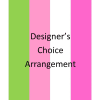 Designers Choice arrangement with pink, green and white tones. 