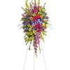 This bright spray of purple, lavender, pink and yellow flowers is a