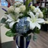In this arrangement, the serenity of the color blue along with the