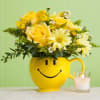 Yellow Roses ,Daisys,Solidago and accent Flowers arranged in A Smile Face Mug