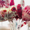 A balloon on a stick with I Love You written.
Standard size is