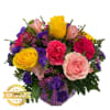 Beautiful mix of yellow &amp; pink roses with a splash of hot