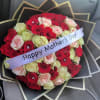 Mom&#039;s Bouquet is made with 50 multicolor roses, wrapped in a deluxe