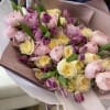 Hand-crafted Bouquet with roses, tulips and peonies. 
With modern wrapping. 

***Vase not