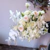 Beautiful classical/boho bridal bouquet with white phalaenopsis orchids, garden, standard and spray