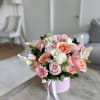 The &quot;Peach Luxe Box&quot; is a graceful and sophisticated floral arrangement featuring