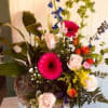 Bright and cheerful bouquet paired with houseplant.  Great for birthday, anniversary