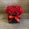 25 Red Roses, Black Square Box, Red Ribbon.