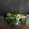 Hydrangea, roses, kale, wonderful as a stylized center piece for any occasion.