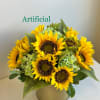 Artificial (Faux) Sunflowers &amp; Green Viburnum With Assorted Foliages in Gold Metal