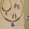 High quality crystal, green glass, double sided Pewter tree and details, shell