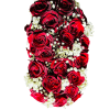 This elegant arrangement of deep red roses, accented with delicate baby&rsquo;s breath