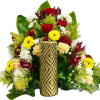 Cremation Floral Arrangement is made with red and yellow assorted flowers with