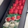DELICIOUS CHOCOLATE COVER  STRAWBERRIES AND RED ROSES 